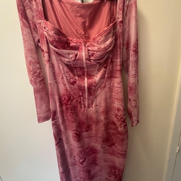 Pink Mesh Long Sleeve Bodycon Dress - Picture 6 of 6